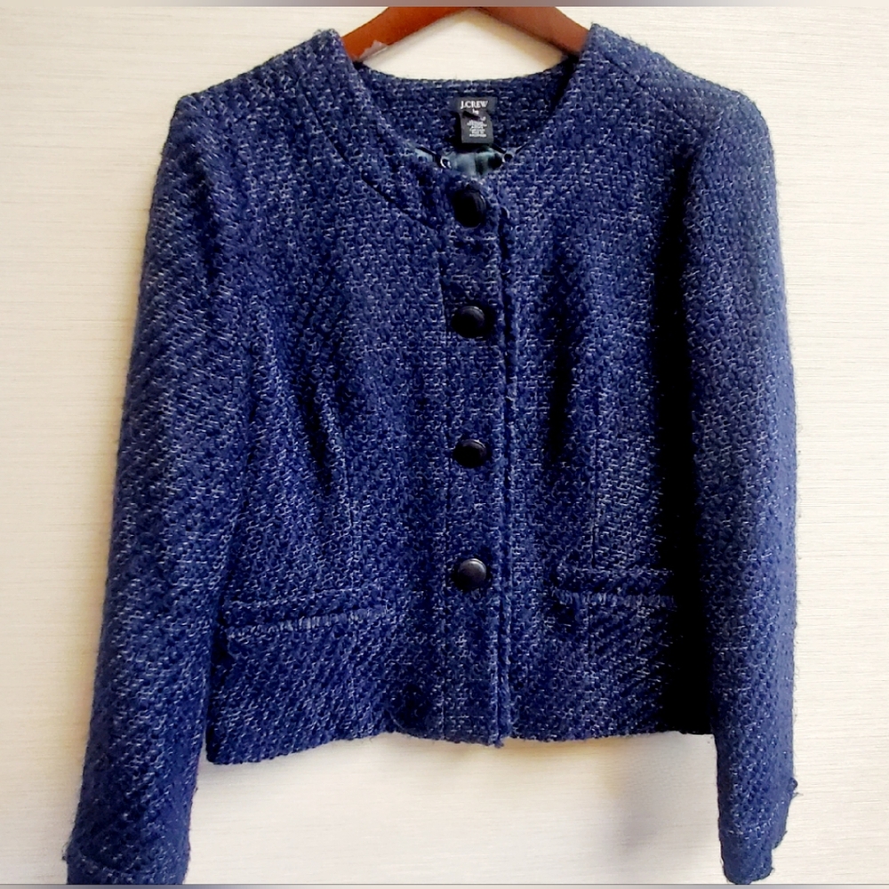 J Crew rare vintage Timeless tweed boucle jacket, 14 deep blue